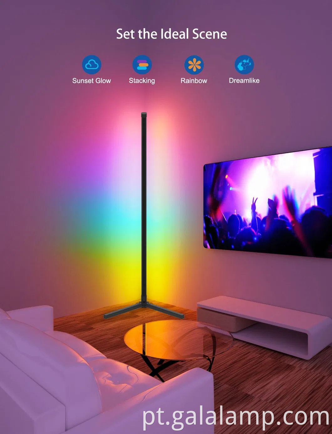 Lâmpada de piso inteligente colorida RGB com controle Bluetooth e Wi -Fi